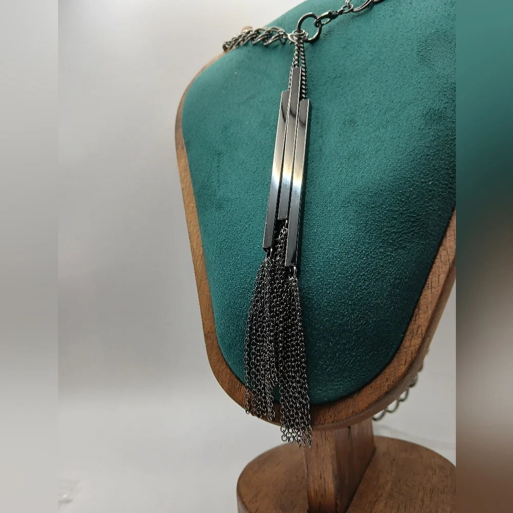 Premier Designs Gunmetal Statement Tassel Necklace Long Fringe Pendant